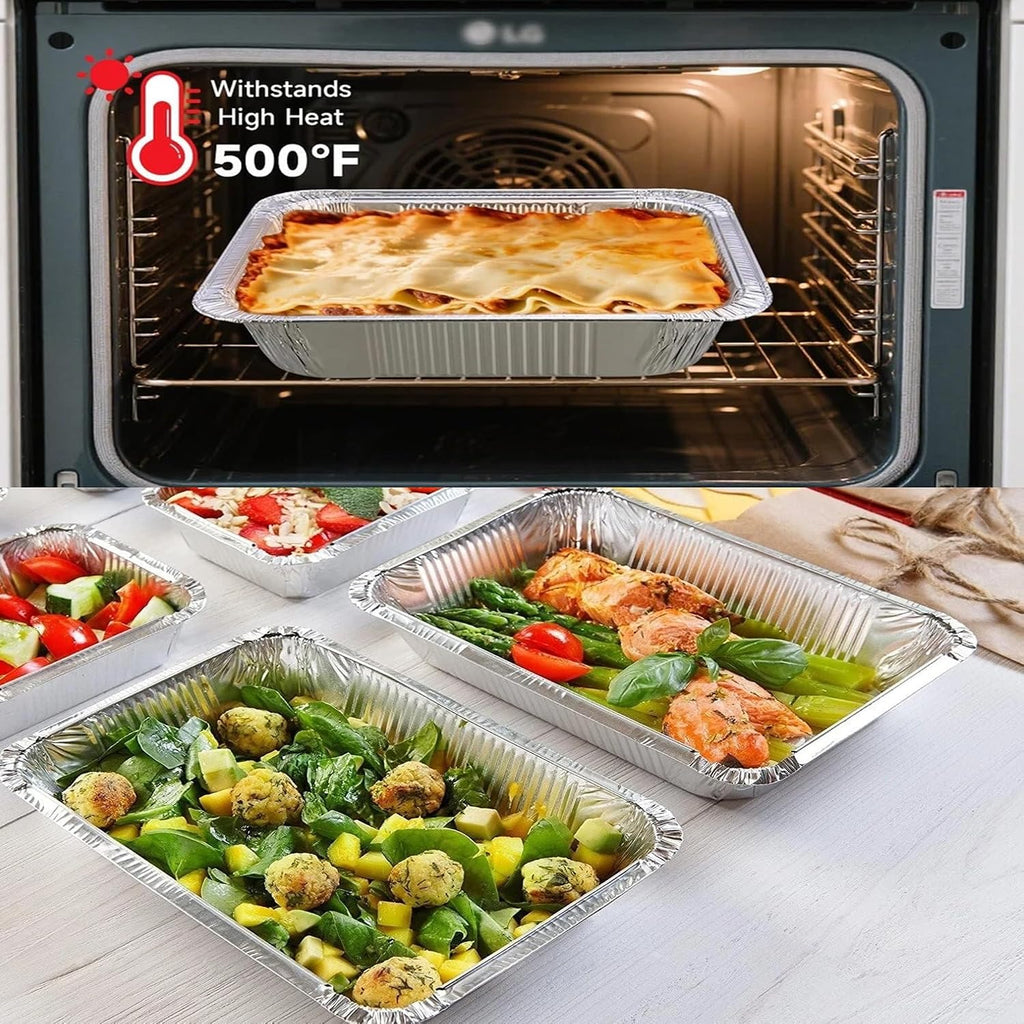 Aluminum Deep Foil Pans Full Size, Large Disposable Roasting & Baking Pan, 21"x13" (10 Pack) Extra Heavy Duty Chafing