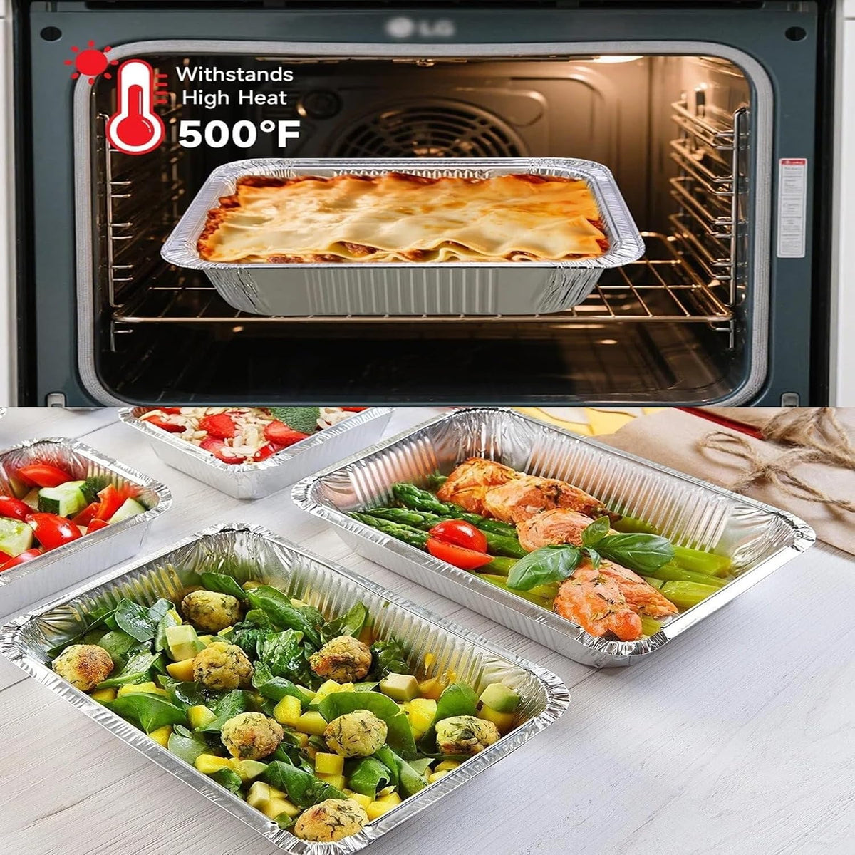 Aluminum Deep Foil Pans Full Size, Large Disposable Roasting & Baking Pan, 21"x13" (10 Pack) Extra Heavy Duty Chafing