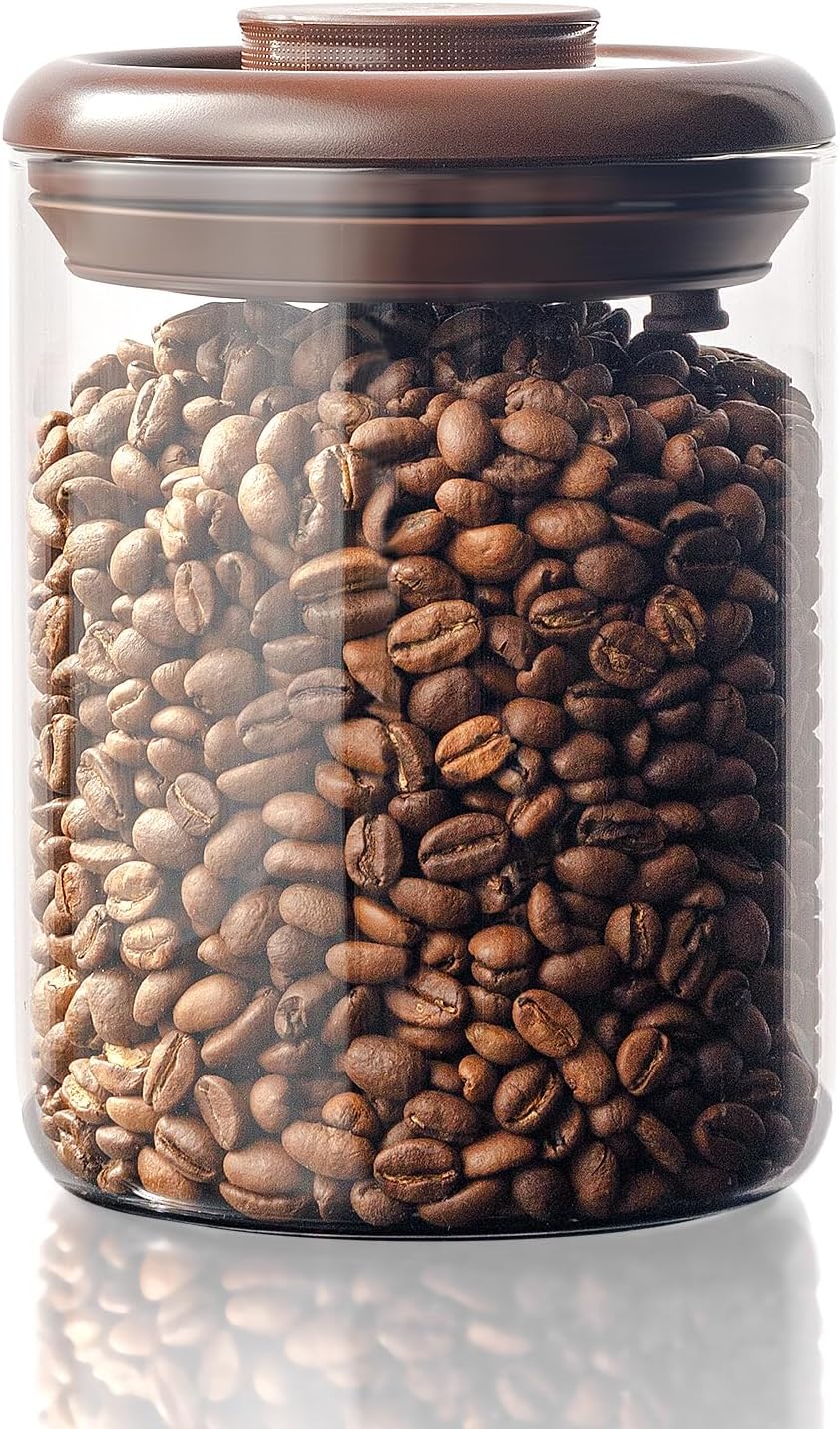 Glass Coffee Bean Jar – Pop Top Air Tight Coffee Bean Container with CO2 Valve, 10 oz Coffee Storage Airtight