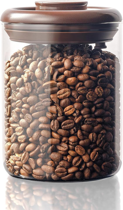 Glass Coffee Bean Jar – Pop Top Air Tight Coffee Bean Container with CO2 Valve, 10 oz Coffee Storage Airtight