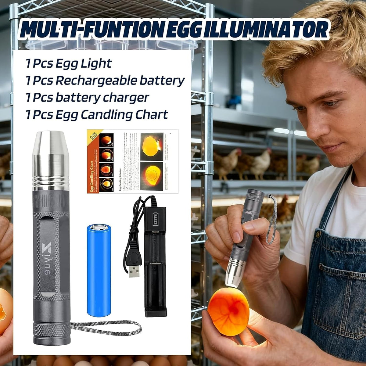 Egg Candler Light Rechargeable USB Eggs Candling Tester