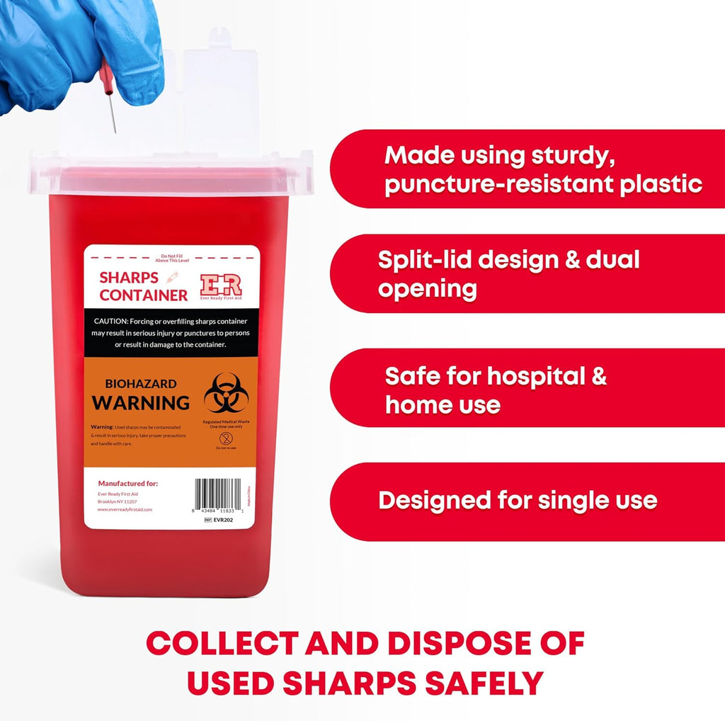 3 Count Sharps Container with Split Lid Design and Locking Mechanism for Sharp Waste Disposal, 1 Quart