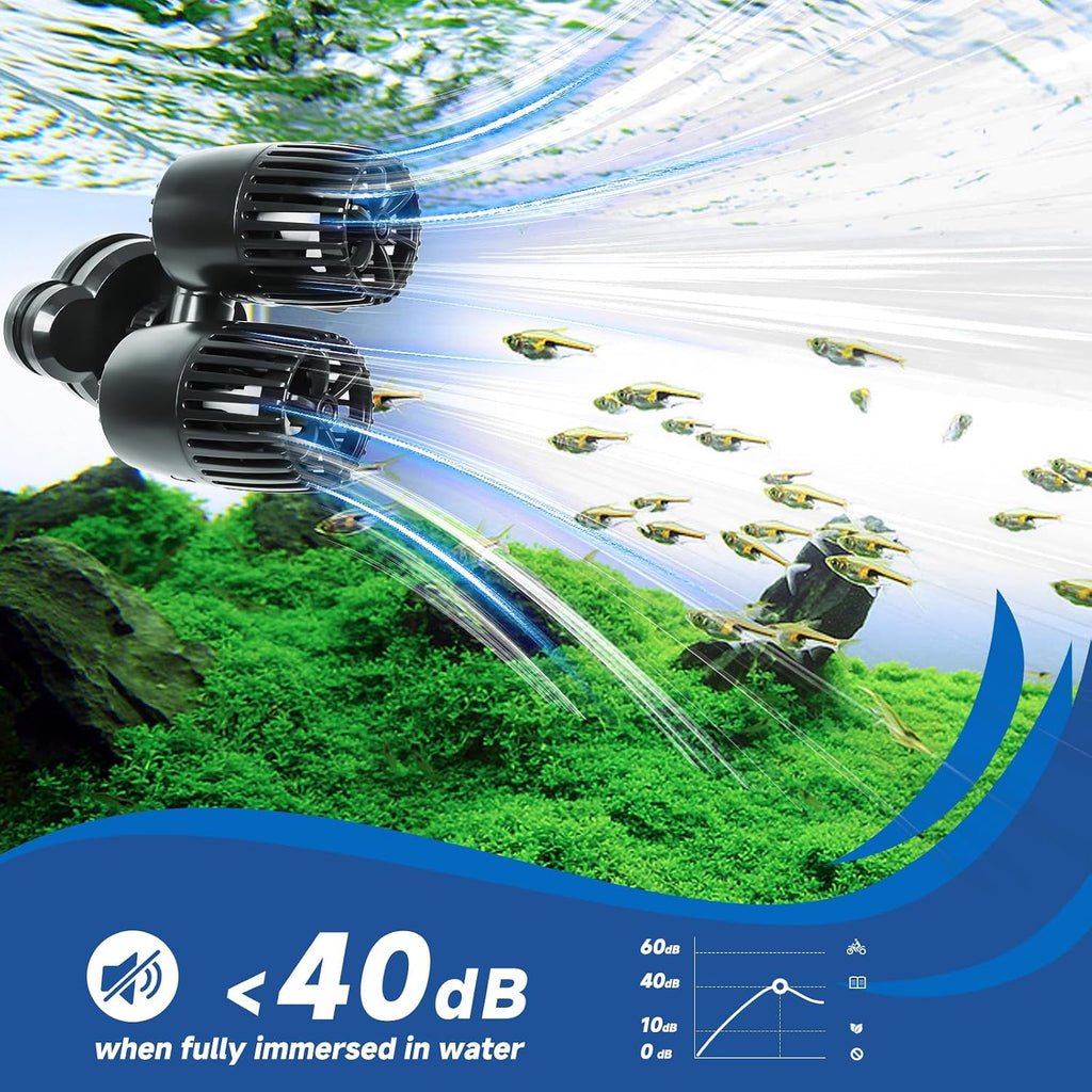 Aquarium Wave Maker - 20W 4277GPH Fish Tank Wavemaker Magnetic Mount Suction /360°+180°Adjustable Double