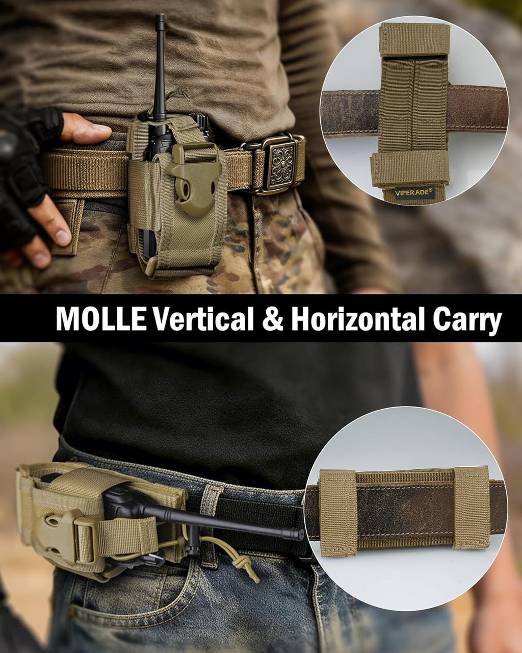 Radio Holster MOLLE Radio Pouch Universal Walkie Talkie Pouch | Horizontal & vertical carry for belt vest backpack