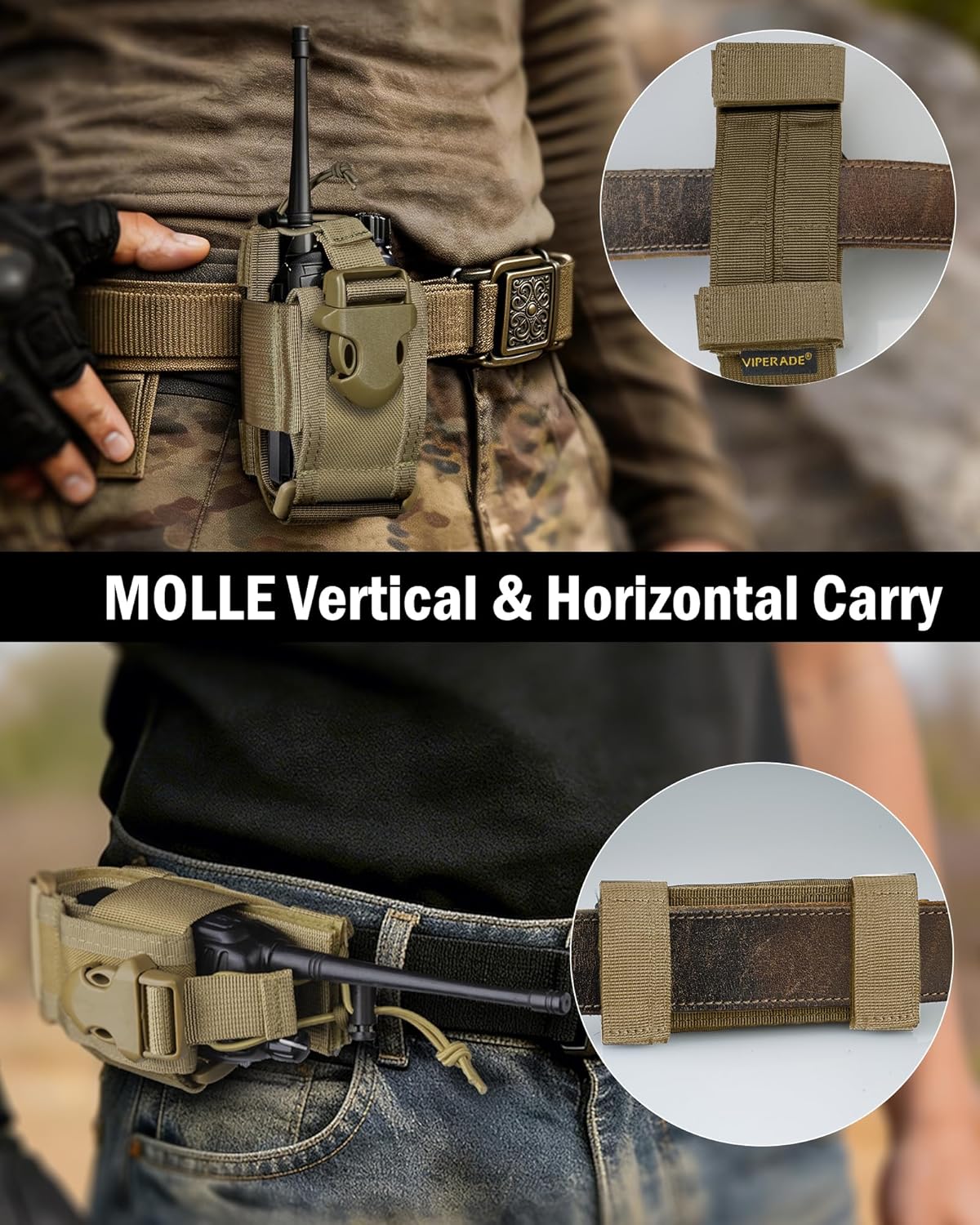 Radio Holster MOLLE Radio Pouch Universal Walkie Talkie Pouch | Horizontal & vertical carry for belt vest backpack