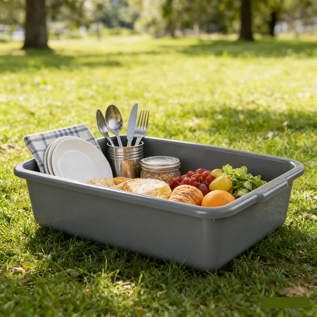 4-Pack Plastic Bus Tub/Bus Box, Grey Dish Tub 25L | Heavy Duty Utility Tub, Dishwashing Basin for Restaurant Kitchen