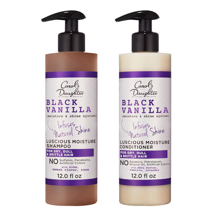 Black Vanilla Sulfate Free Shampoo and Conditioner Set for Curly, Wavy or Natural Hair, Moisturizing Hair Care for