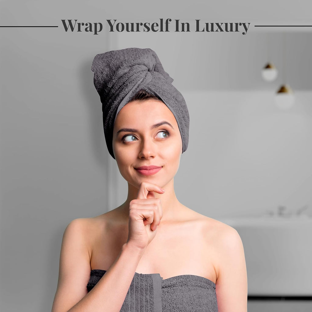 8 Piece Towel Set, 2 XL Bath, 2 Hand, 4 Washcloth, Dark Grey | 100% Cotton, Lighter Weight, Quicker to Dry, Super