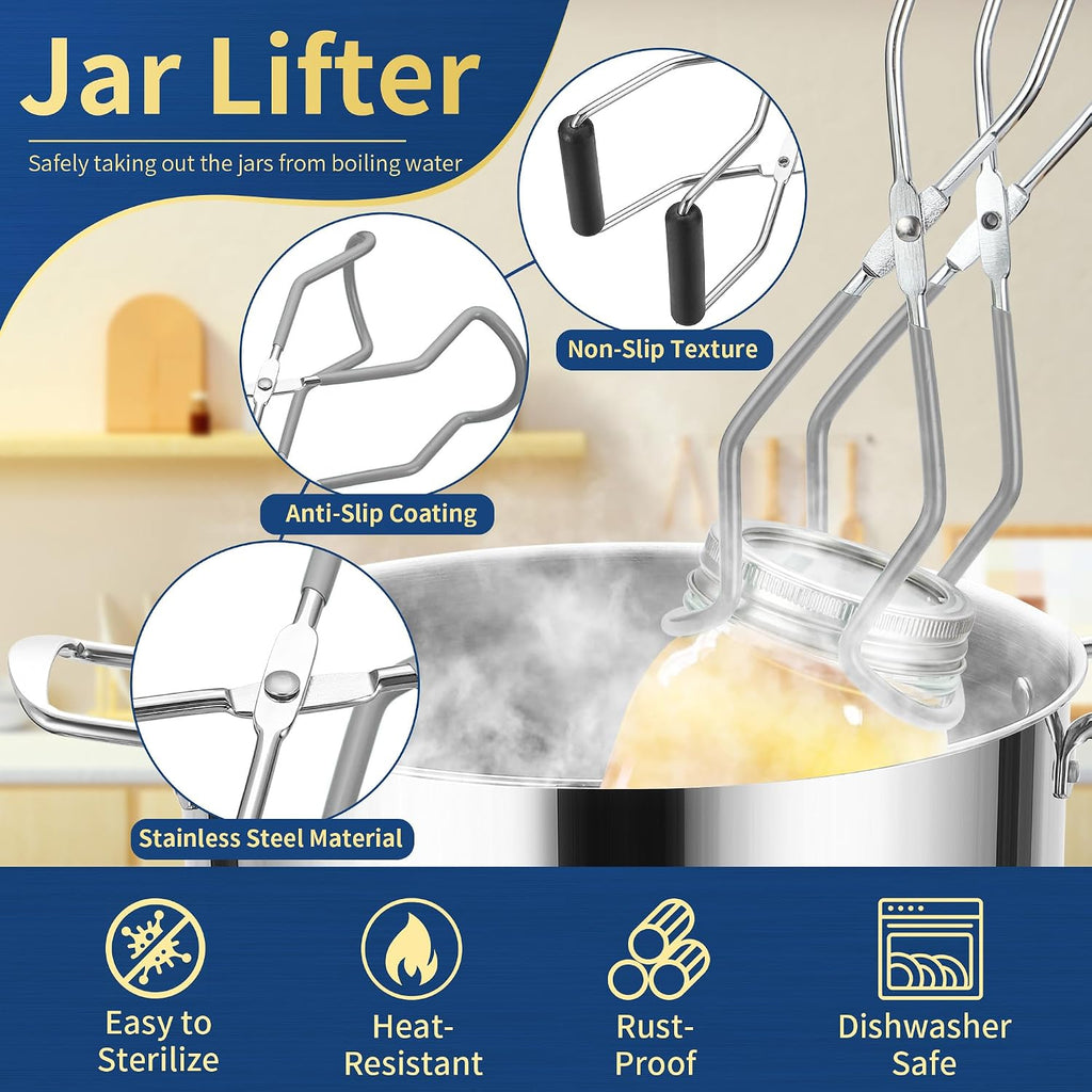 Canning Jar Lifter Tongs with Jar Lid Lifter Magnetic Lid Lifter,Canning Bubble Popper Bubble Remover and Canning