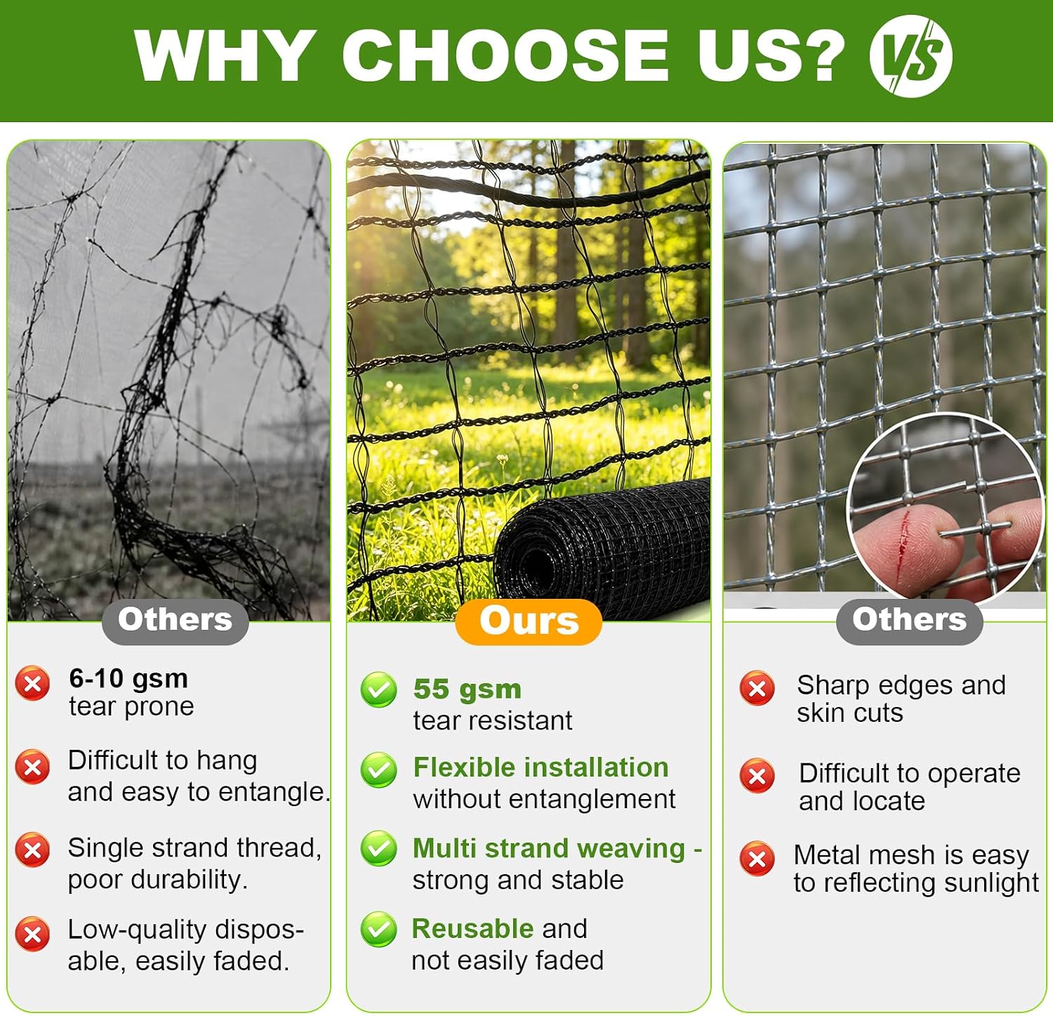 4x75FT Deer Fence Netting for Garden, 55GSM Plastic Mesh Temporary Fence