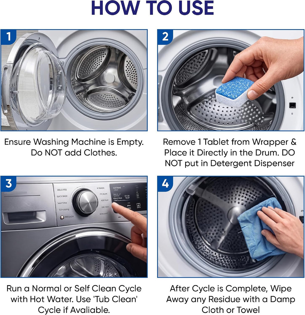 Premium Washing Machine Cleaner Tablets 24 Powerful Deep Clean Descaler & Deodorizer Pods HE Compatible Front & Top