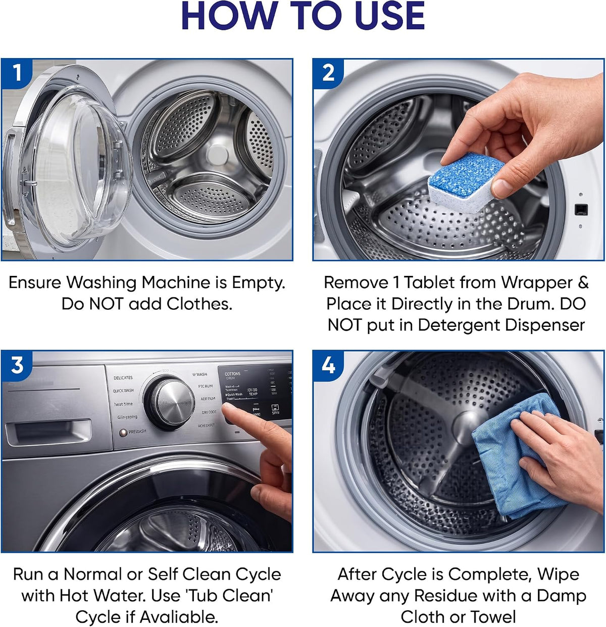 Premium Washing Machine Cleaner Tablets 24 Powerful Deep Clean Descaler & Deodorizer Pods HE Compatible Front & Top