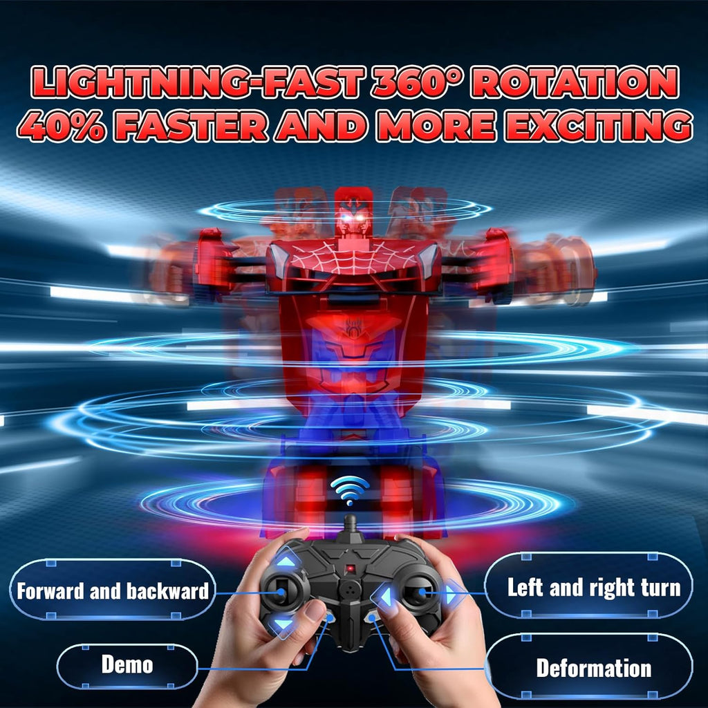 Spider Transform RC Cars Toys with Eye & Underbody Lights, 2.4GHz Remote Control Car One-Button Deformation, Fast