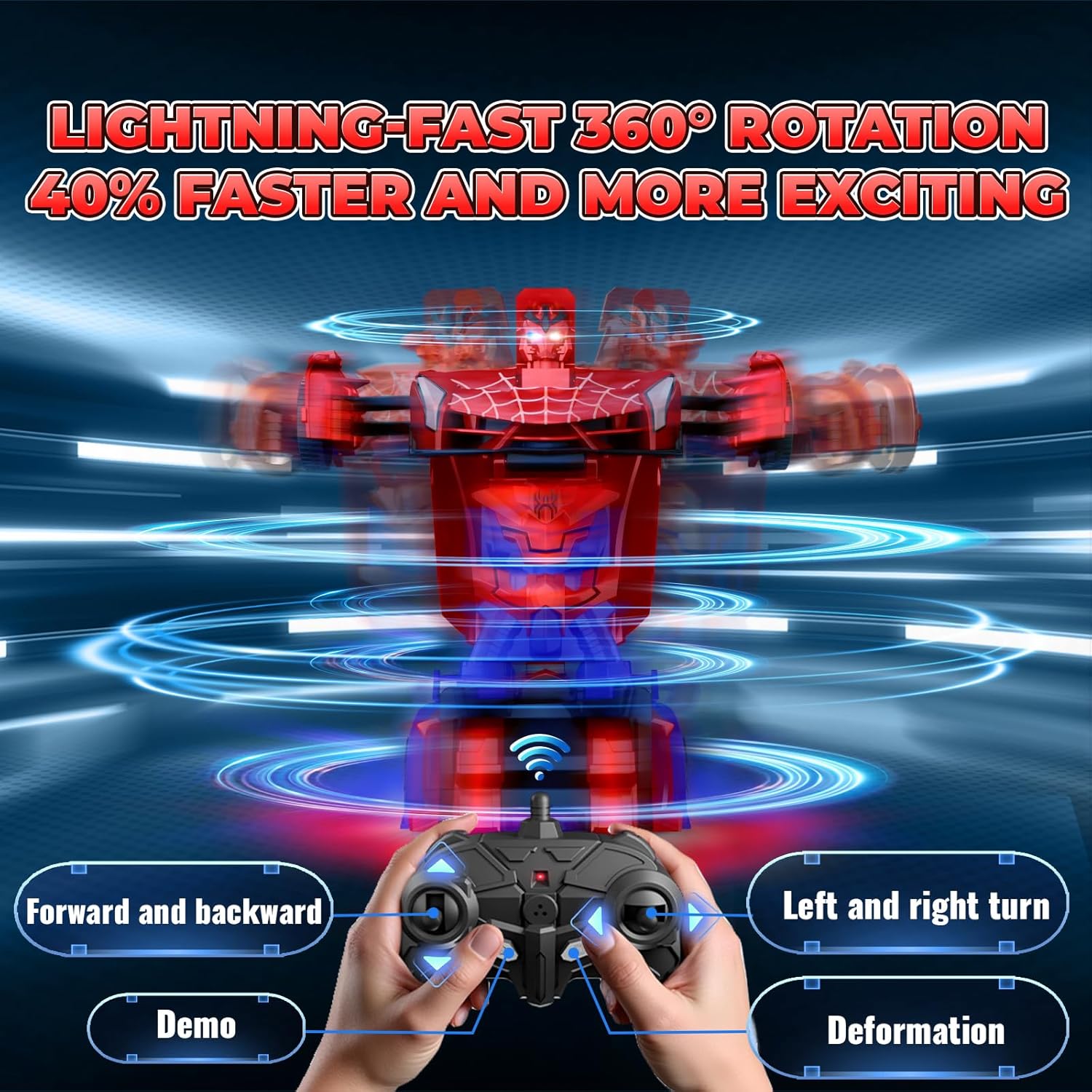 Spider Transform RC Cars Toys with Eye & Underbody Lights, 2.4GHz Remote Control Car One-Button Deformation, Fast