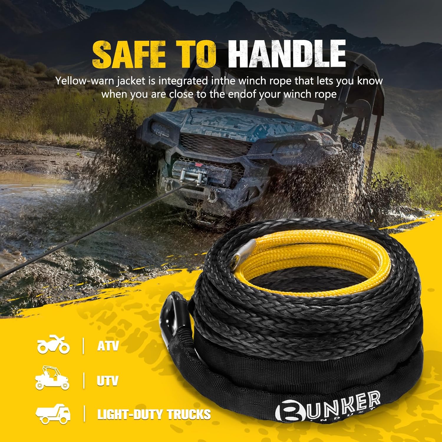 1/4" x 50' Synthetic Winch Rope,9500LBS ATV UTV Winch Cable with Protective Sleeve 50 FT Winch Line Replacement for