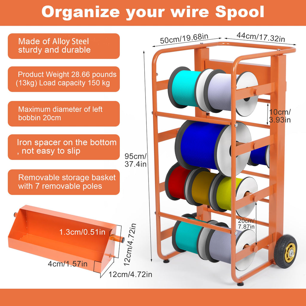 Wire Spool Rack, Multi-Spool Wire Cart Cable Caddy, 11 Rods