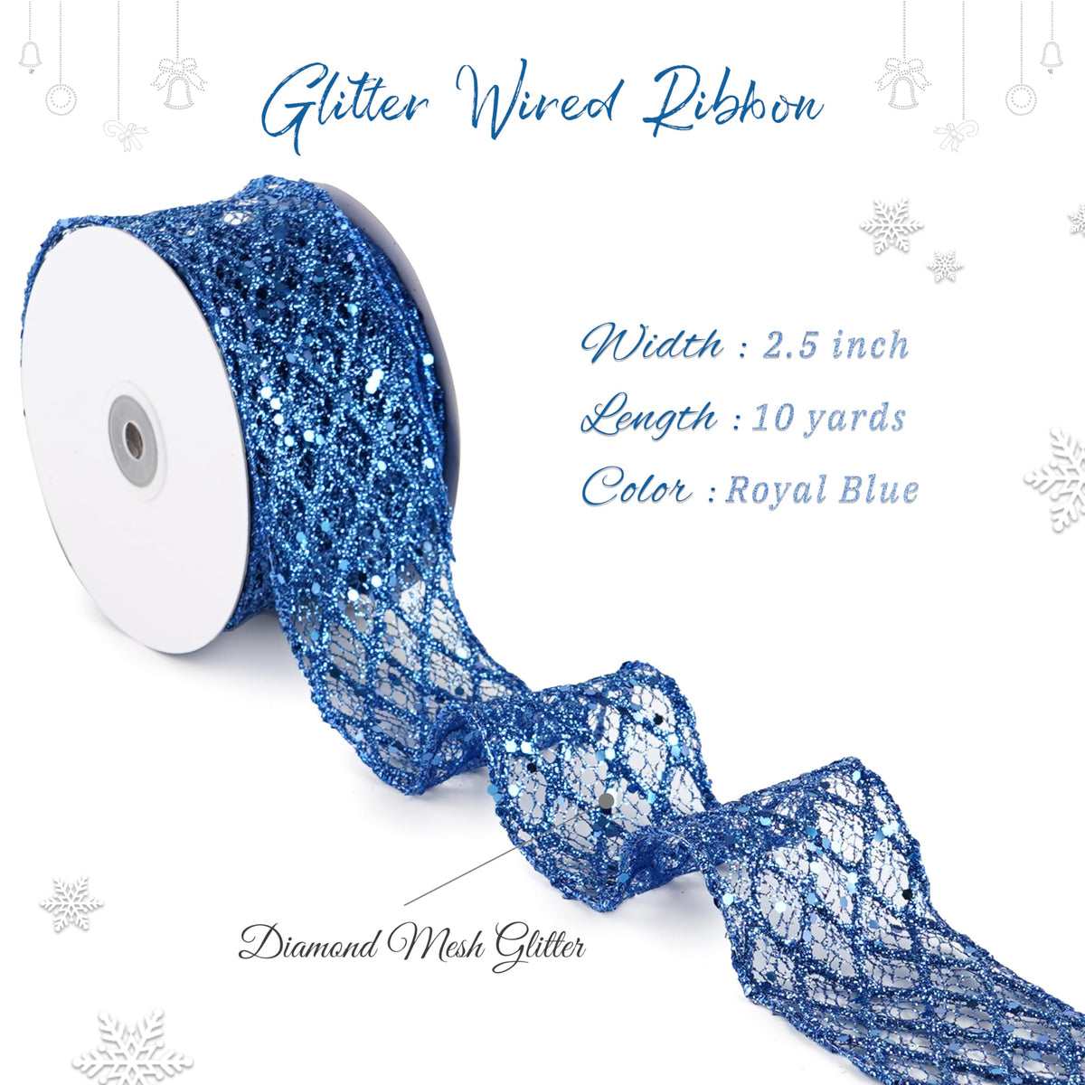 Dusty Blue Mesh Wired Ribbon 2.5 Inch 10 Yards