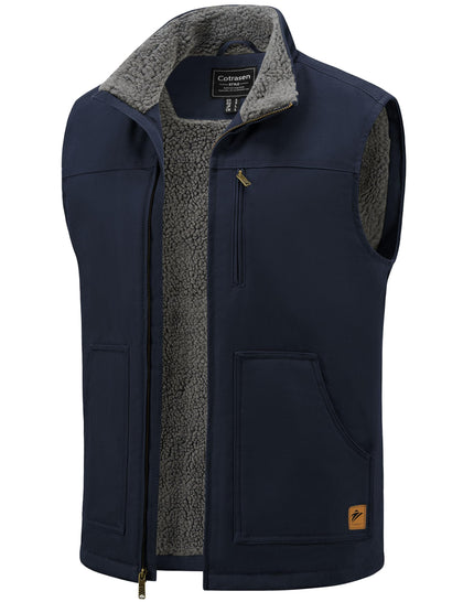 Mens Fleece Vest Outerwear Work Cotton Sherpa Warm Jacket, Navy, L