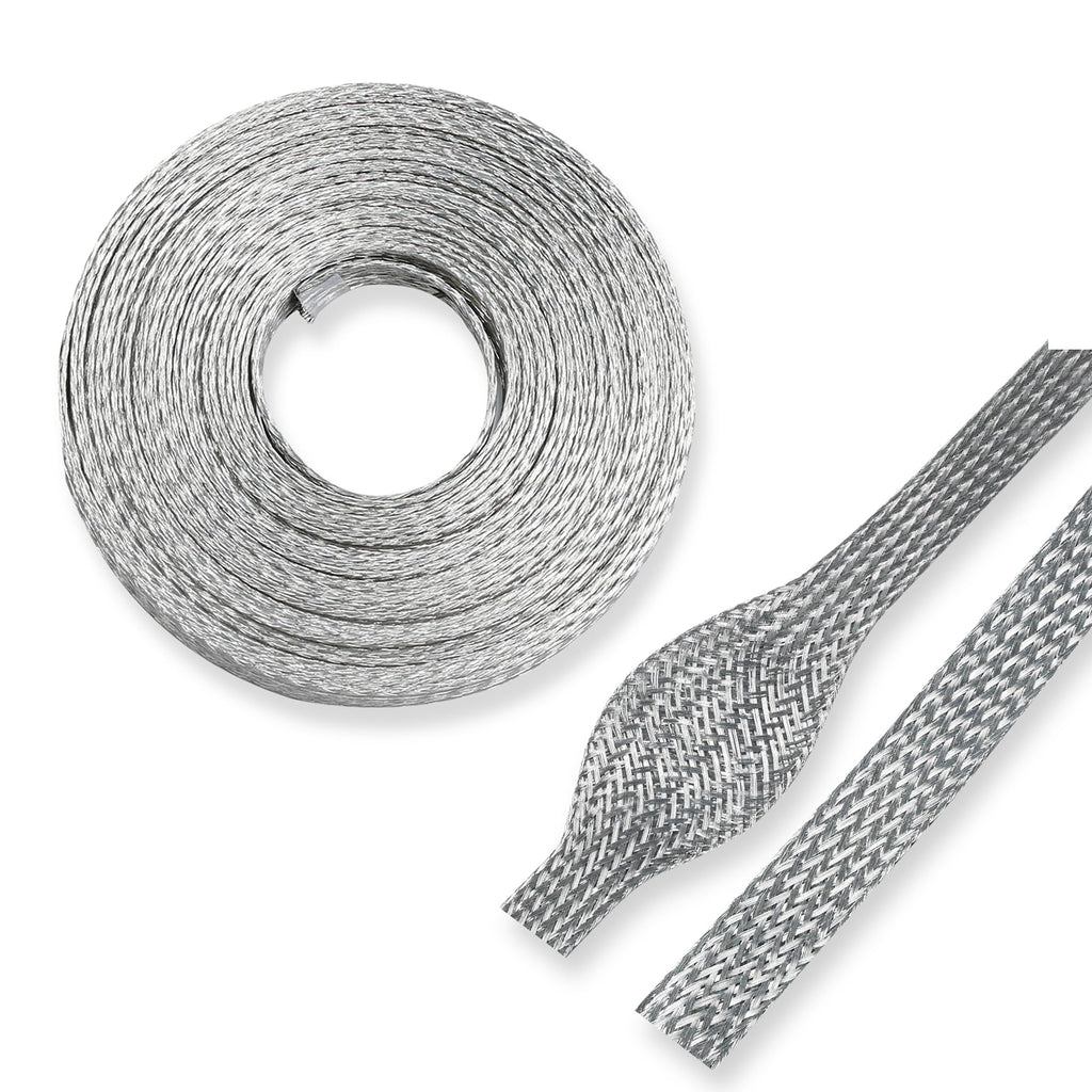 Tinned Copper Braid Cable Wire Shielding Sleeve 5/16 in Wide(0.2 ID)-28ft