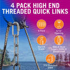 316 Stainless Steel Locking Chain Link, Threaded Quick Link Chain Connector