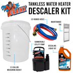 DrainX Tankless Water Heater Flushing Kit Includes Submersible Pump, Hoses, Liquid Descaler Solution, and Measuring Bucket
