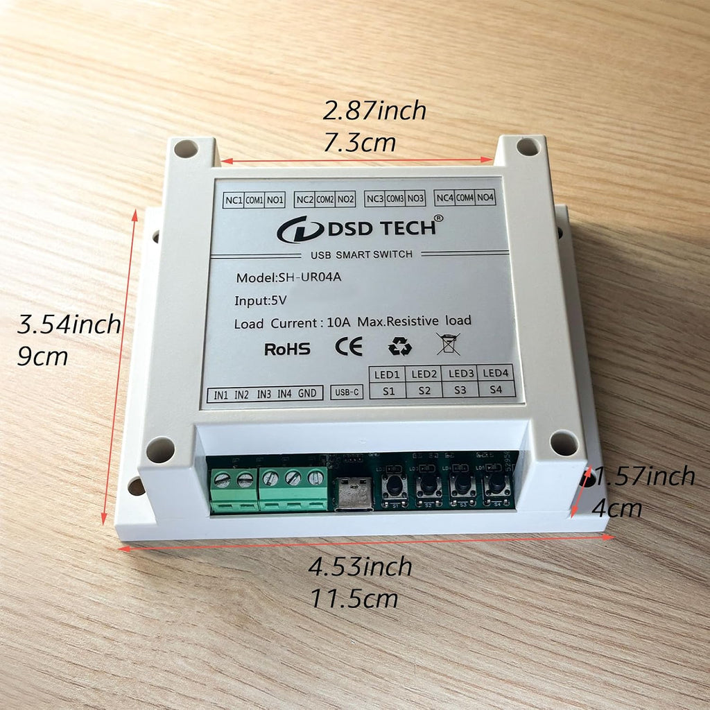 DSD TECH SH-UR04A 4-Channel USB Powered Relay Module for PC & Mac(4CH)