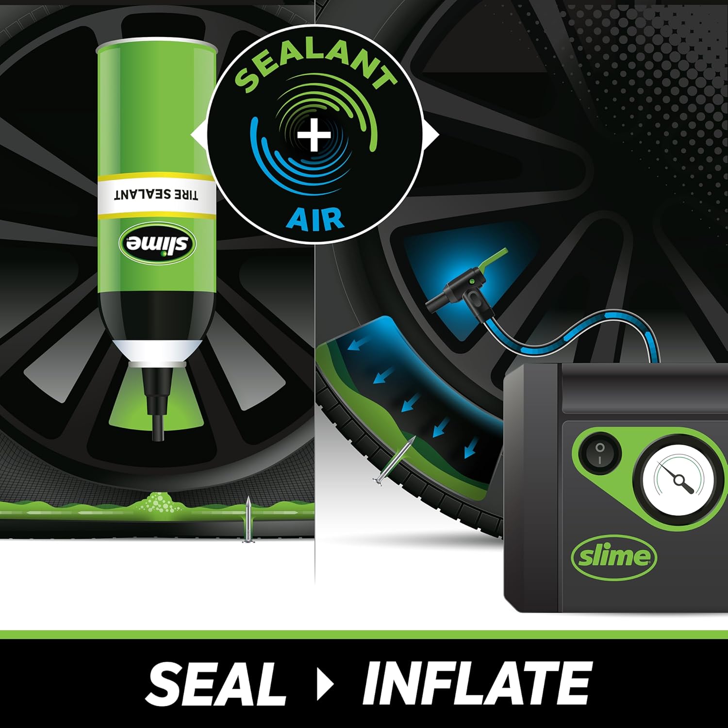 50166 Flat Tire Puncture Repair, Smart Spair Plus, Emergency Kit for Car Tires, Includes Sealant and Tire Inflator