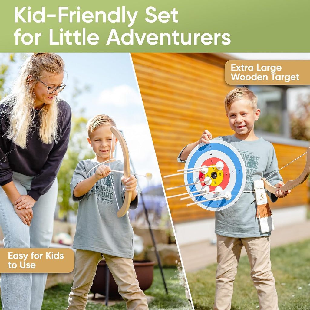 Kids Bow and Arrow Set | Wooden Archery Toy for Boys & Girls Ages 3+, Bow and Arrow for Kids | Includes 6 Suction Cup