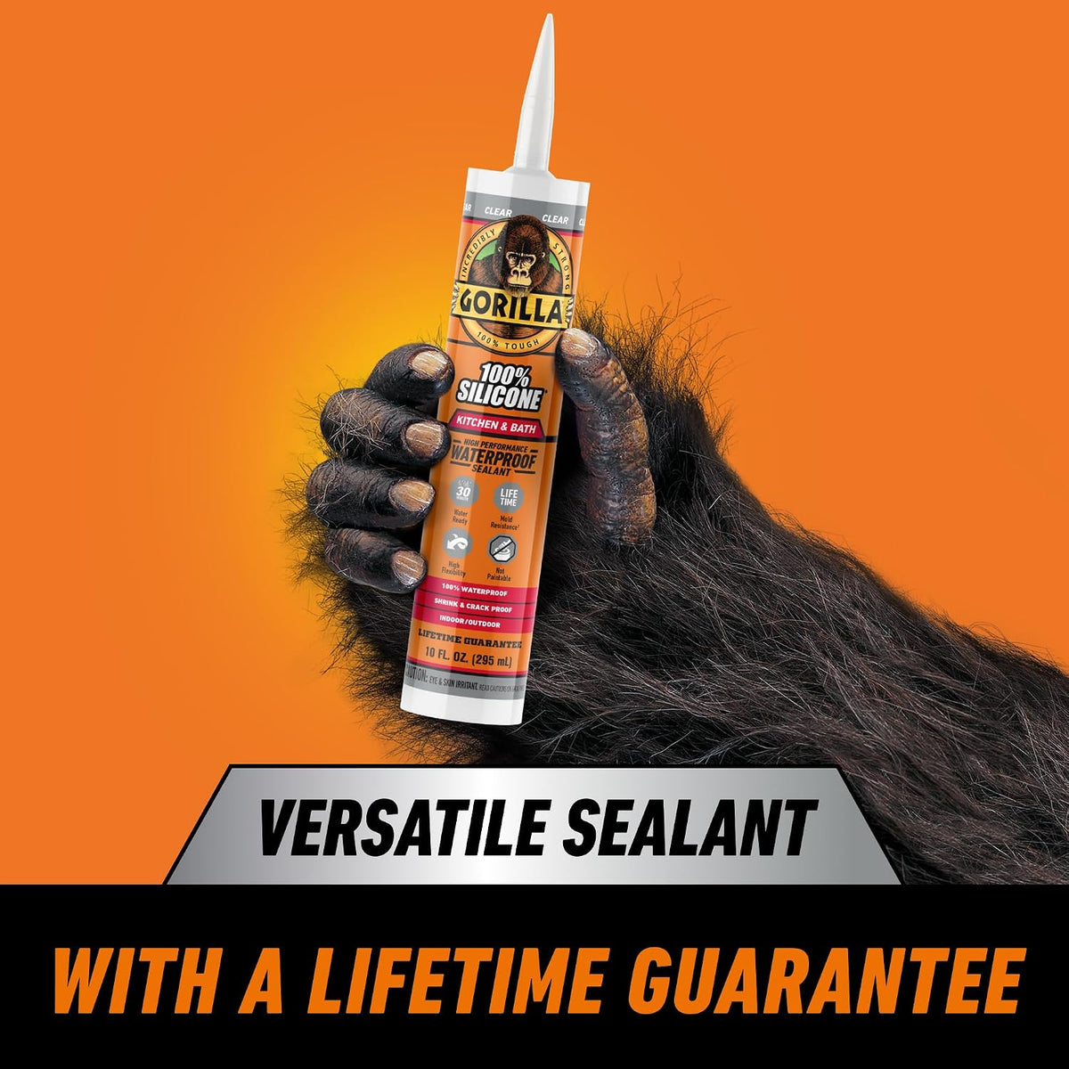 100% Silicone Caulk, Kitchen & Bath Sealant, 10oz Cartridge, Clear