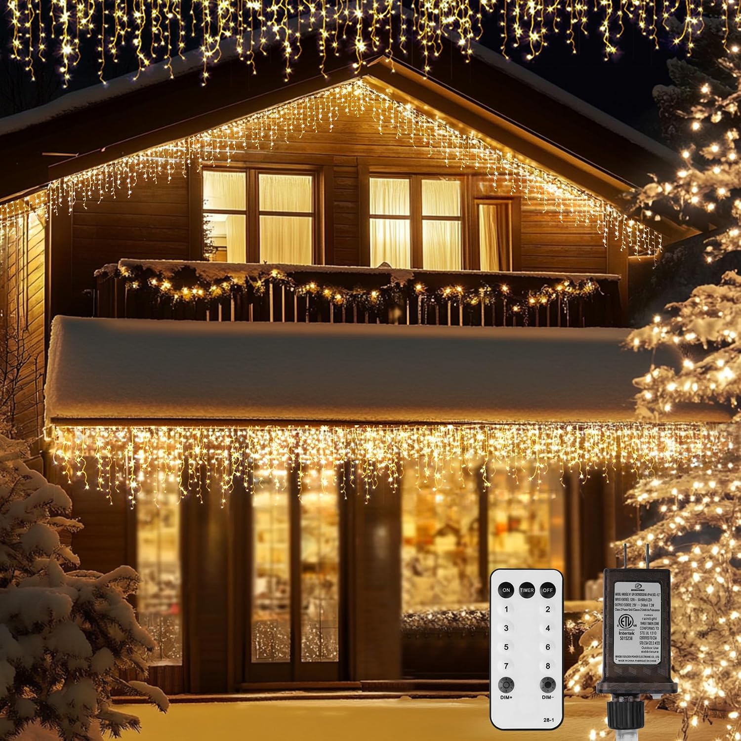 Icicle LED Christmas Lights Outdoor , 520 LED 49.2FT 8 Modes with 80 Drops Warm White Icicle Lights,Remote Control