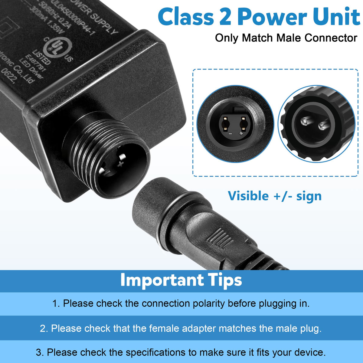 1 Pack 12V 1.5A Class 2 Power Supply, Halloween Inflatables Adapter