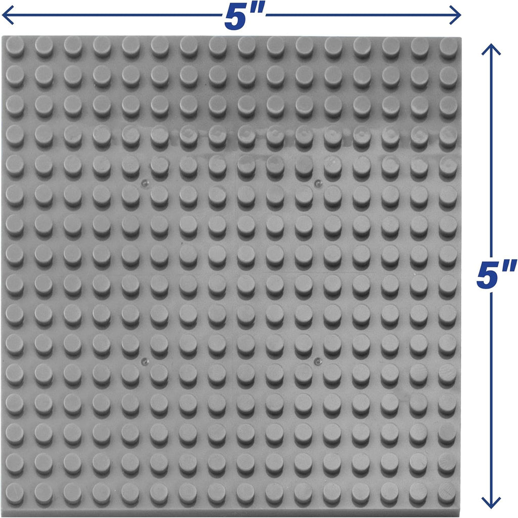 Classic Baseplates for Building Bricks, Gray 5"x5" Plates, 10 Pack Bulk Set