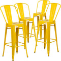 30 in Metal Indoor/Outdoor Barstool, Yellow, 4-Pack