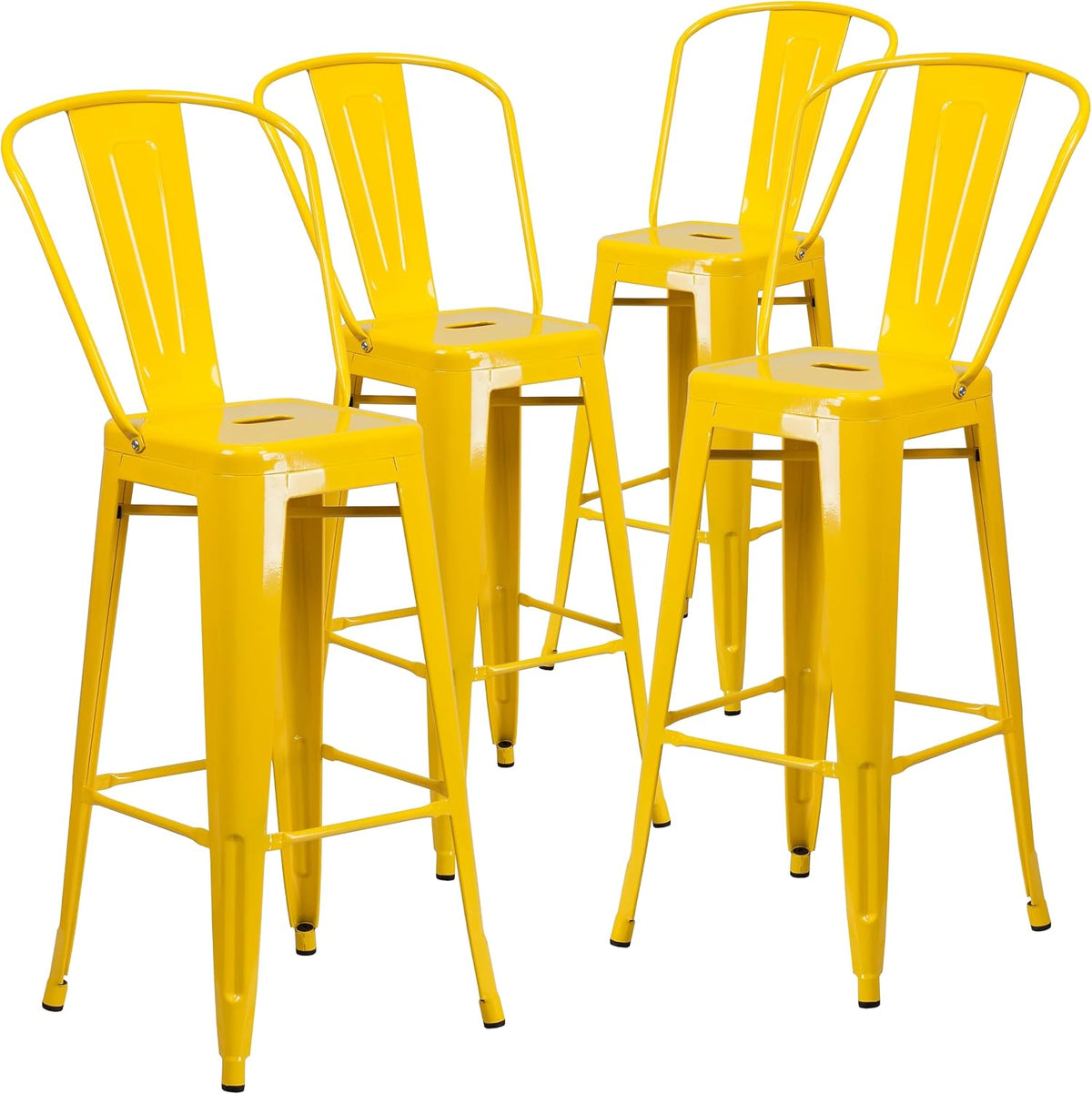 30 in Metal Indoor/Outdoor Barstool, Yellow, 4-Pack