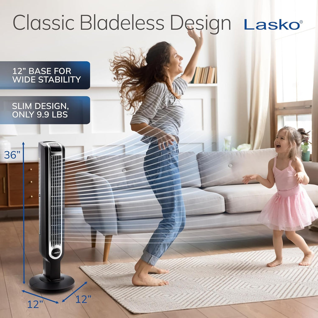 Oscillating Tower Fan with Remote Control and Timer - Quiet Standing Fan for Bedroom, Office, and Home - 3 Speeds