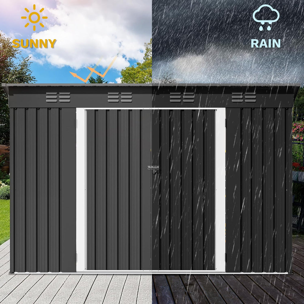 9' x 4' Outdoor Storage Shed with Windows, Lockable Double Doors, Sloped Roof, Heavy-Duty Steel Shed for Garden &