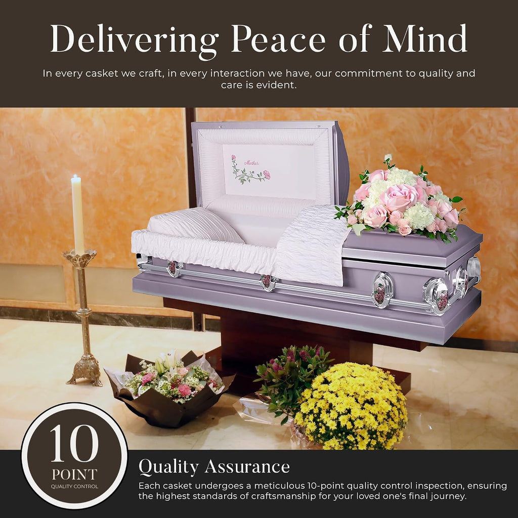 Heavenly Mother Metal Casket Pink w/Pink Crepe Interior
