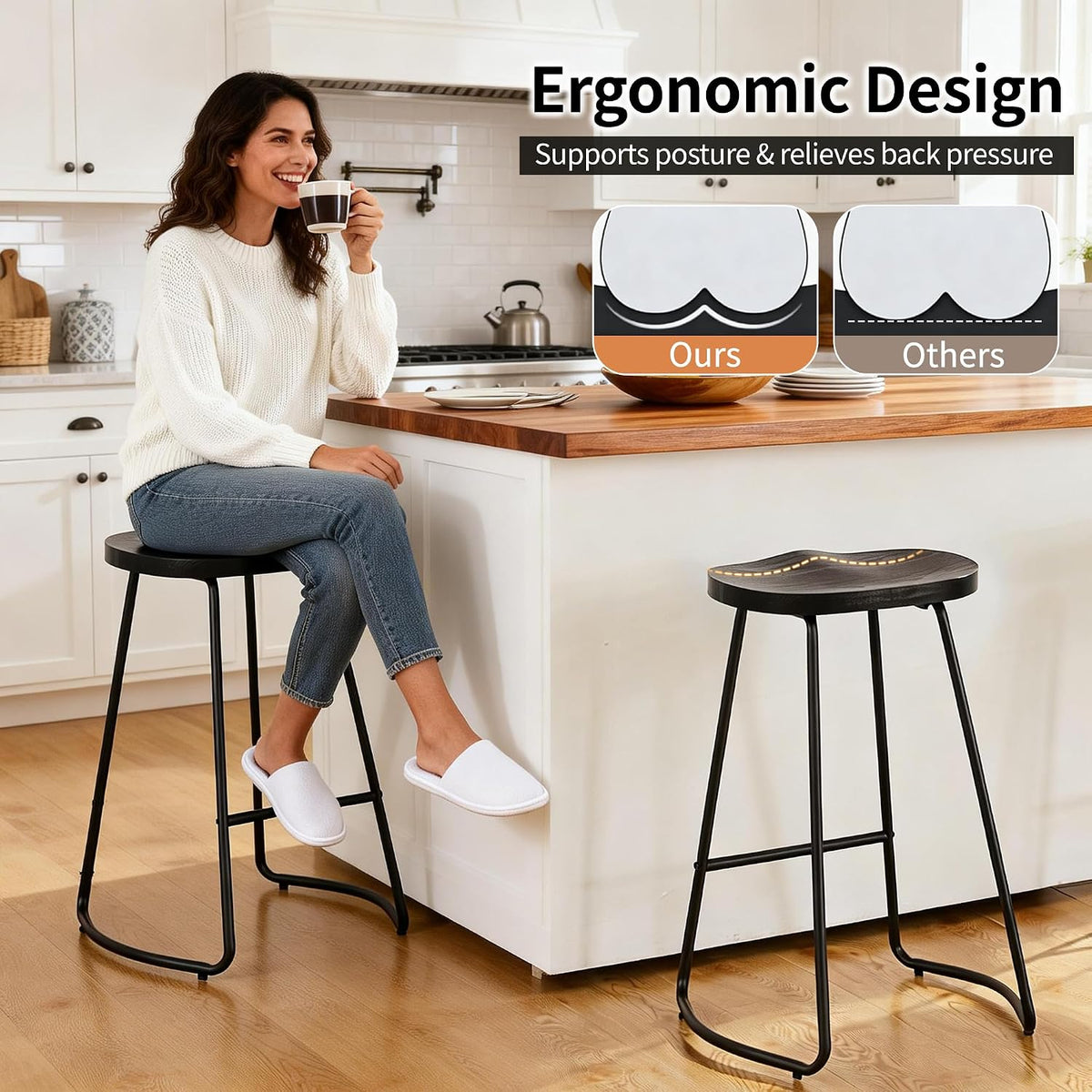 30 Inch Backless Bar Stools Set of 2, Wood Barstools for Home Bar