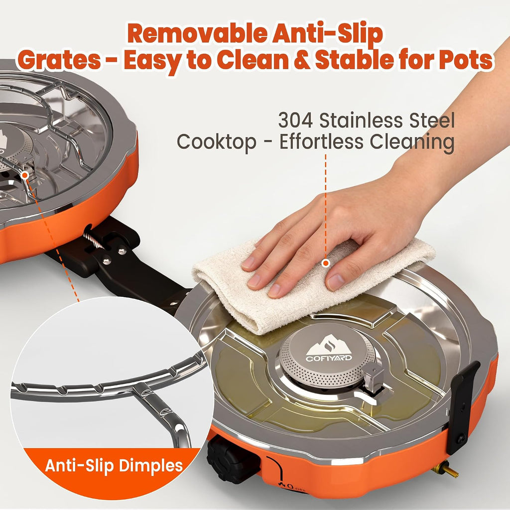 20,000 BTUs 2 Burner Propane Camping Stove, Portable Folding Camp Stove with Adjustable Burners, Regulator and