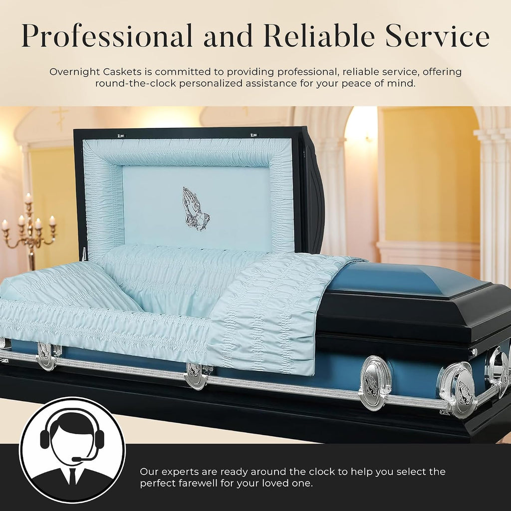 The Prayer Metal Funeral Casket with White Crepe Interior