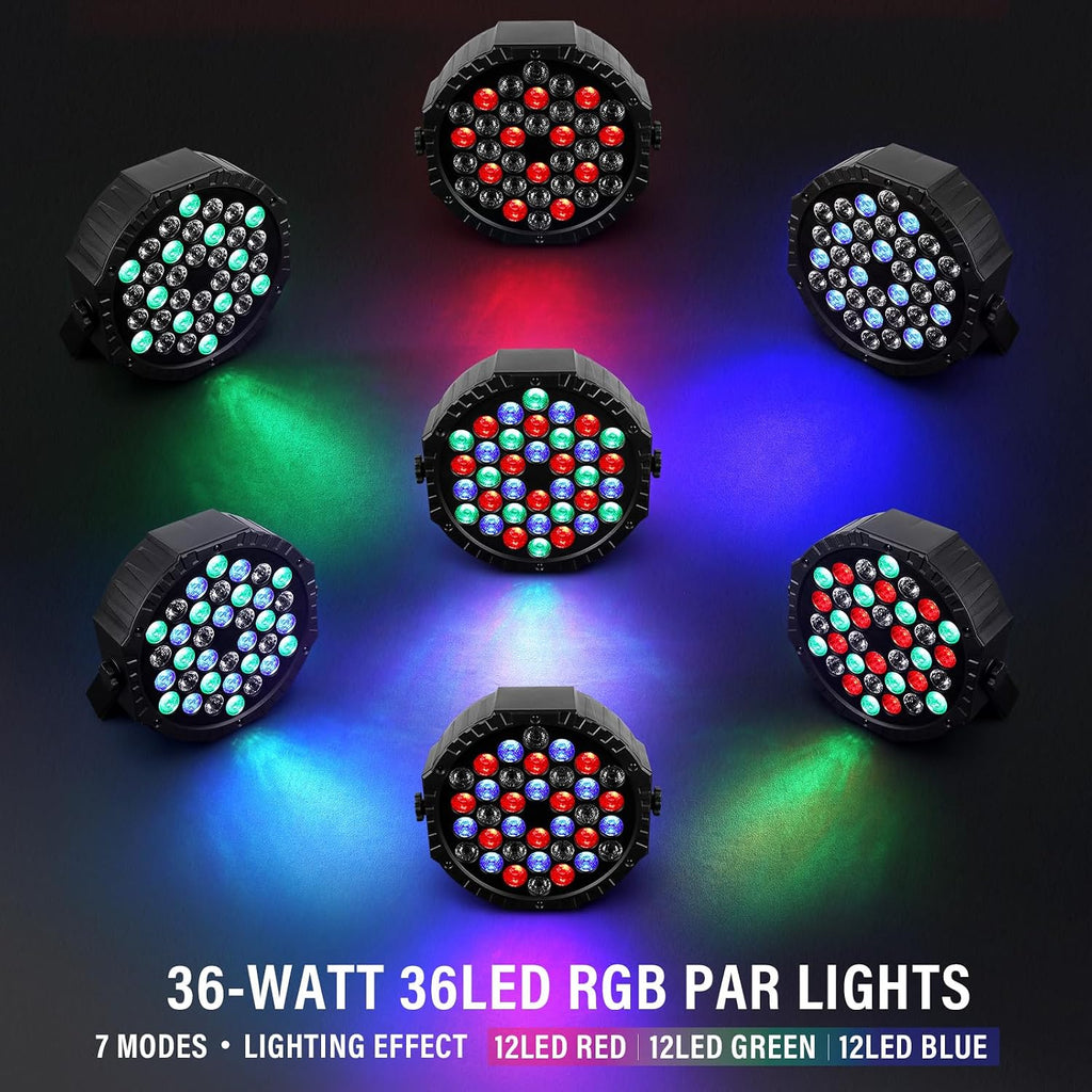LED Stage Lights 4Pack - Czgor 36W RGB DJ Par Light for Party, Remote & DMX | with Sound Activated Auto Play by