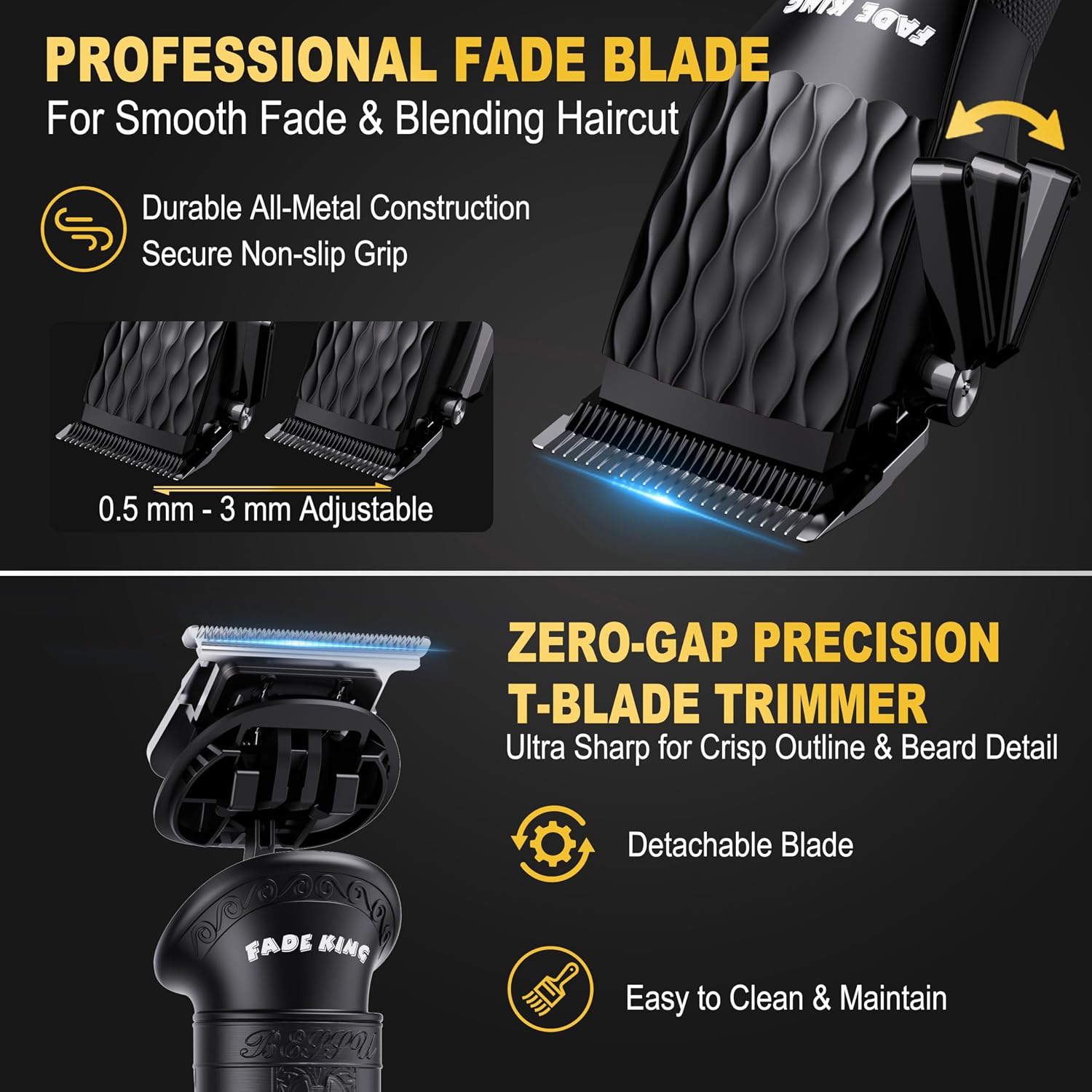 Hair Clippers for Men, Cordless Barber Clipper & Trimmer Set | 7000RPM High-Speed Motor, Titanium Fade Blade, Ceramic