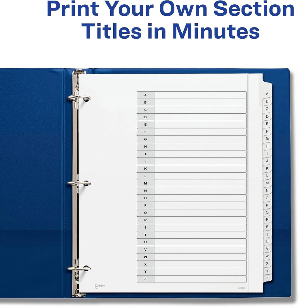 Extra-Wide Dividers for 3 Ring Binders, 26 Tabs per Set, Customizable Table of Contents, Multicolor Tabs, Works Great