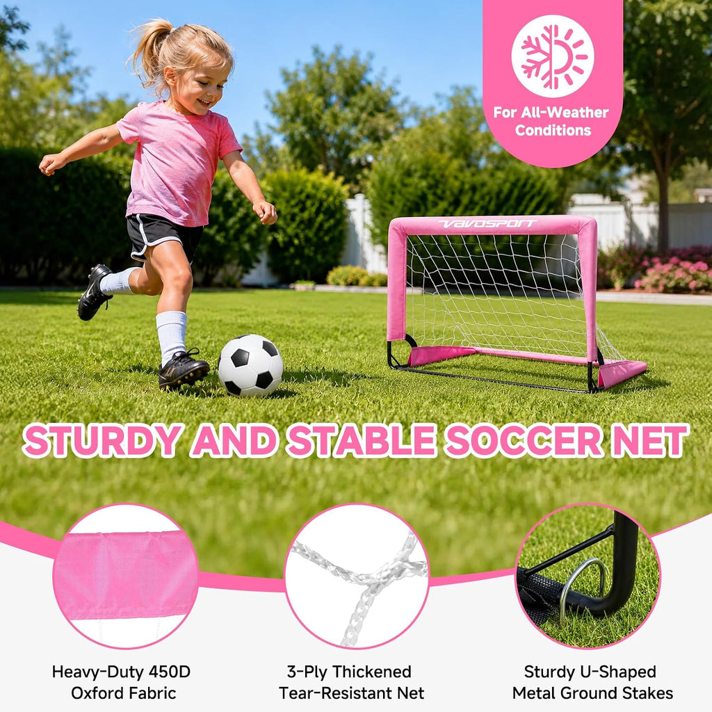 Mini Toddler Soccer Goal Set, 2 Pack 2x1.5 ft Soccer Goals for Backyard | Portable Pop Up Soccer Goals, Kids Soccer