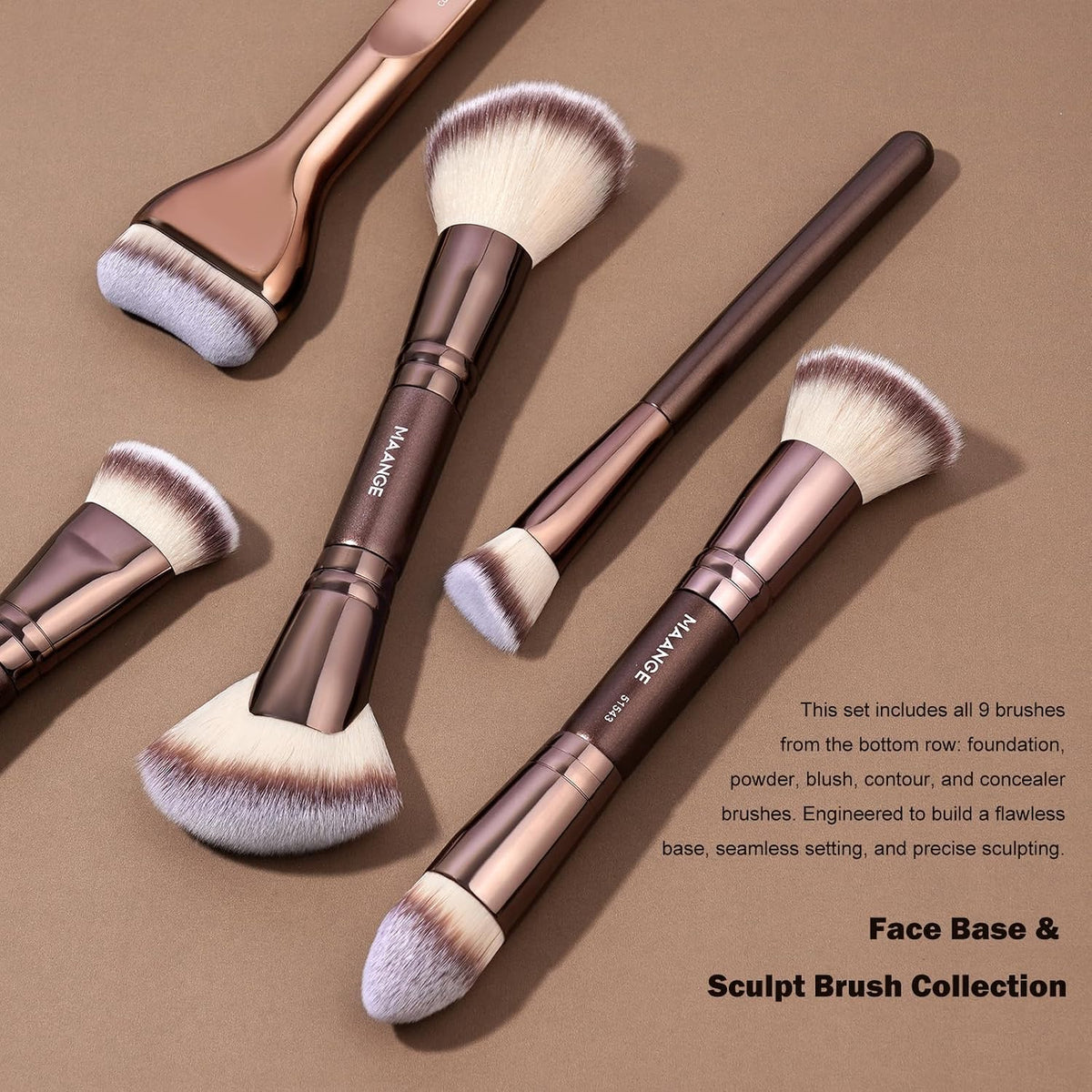 21 Pcs Makeup Brush Set Double-Ended with Travel Case, Coffee Brown