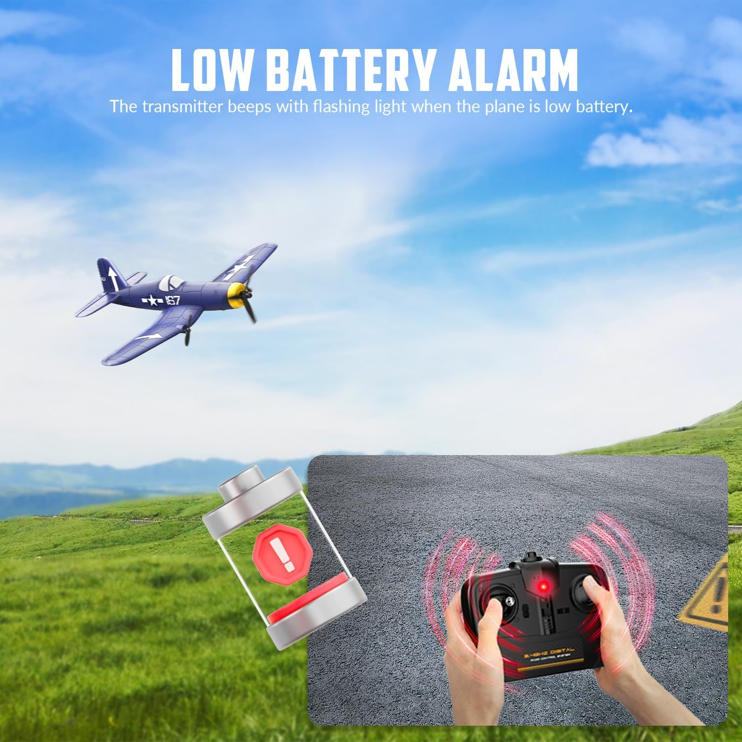 RC Plane, 3 Channel Remote Control Plane for Beginners & Adults | F4U Corsair Fighter RTF, 2.4GHz, 6-Axis Gyro