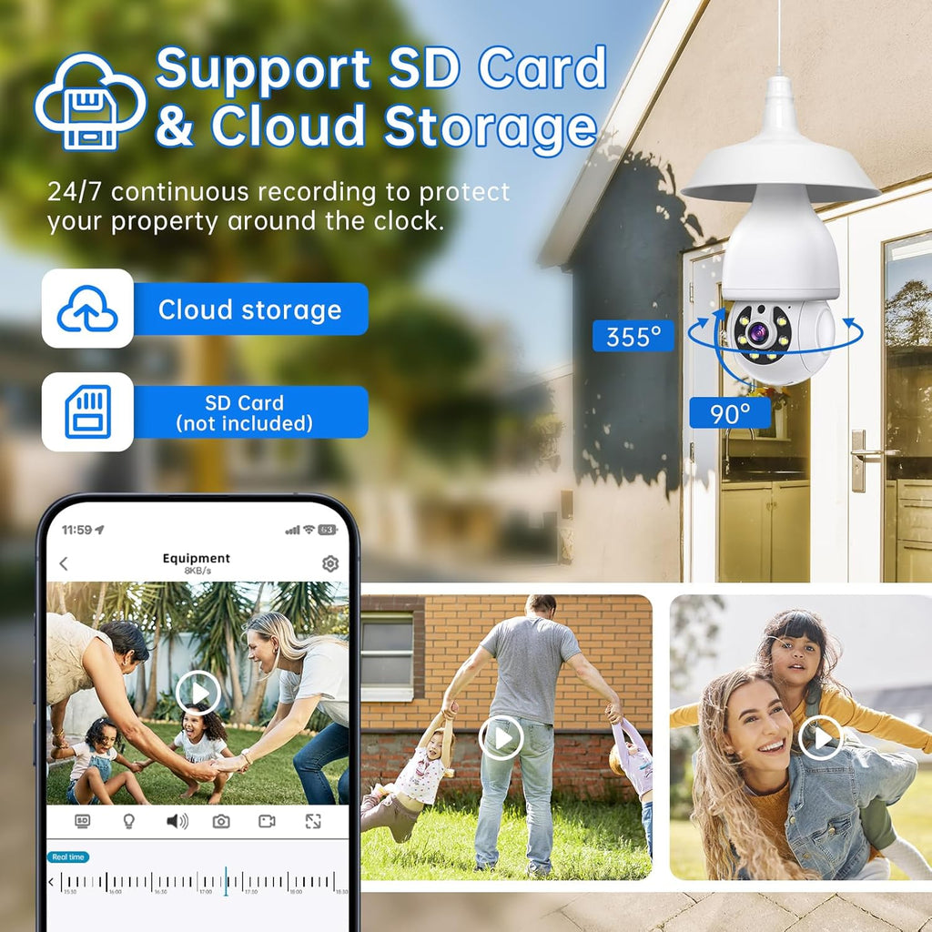 2K Light Bulb Security Camera 5G&2.4G WiFi Security Cameras Wireless Outdoor Indoor,360°Bulb Cameras for Home