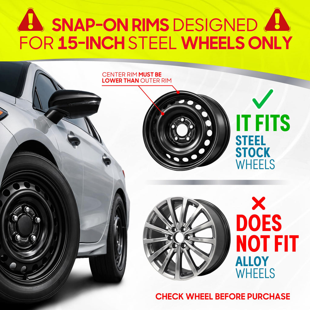 15 Inch Snap-On Hubcap Wheel Covers (Set of 4), 6-Spoke Original Design