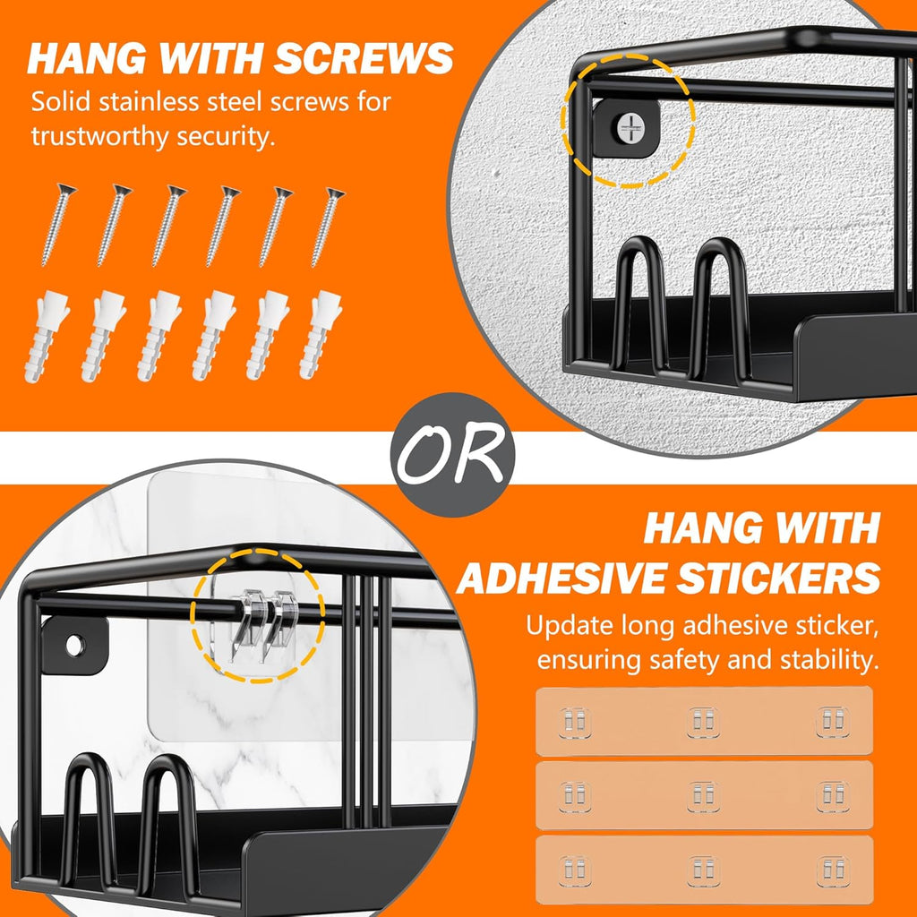 Spice Rack Wall Mounted 2 Pack,RV Spice Rack,Black | 8 Built-in Hooks,2 Versatile Sizes, Space-Saving,Flat Base
