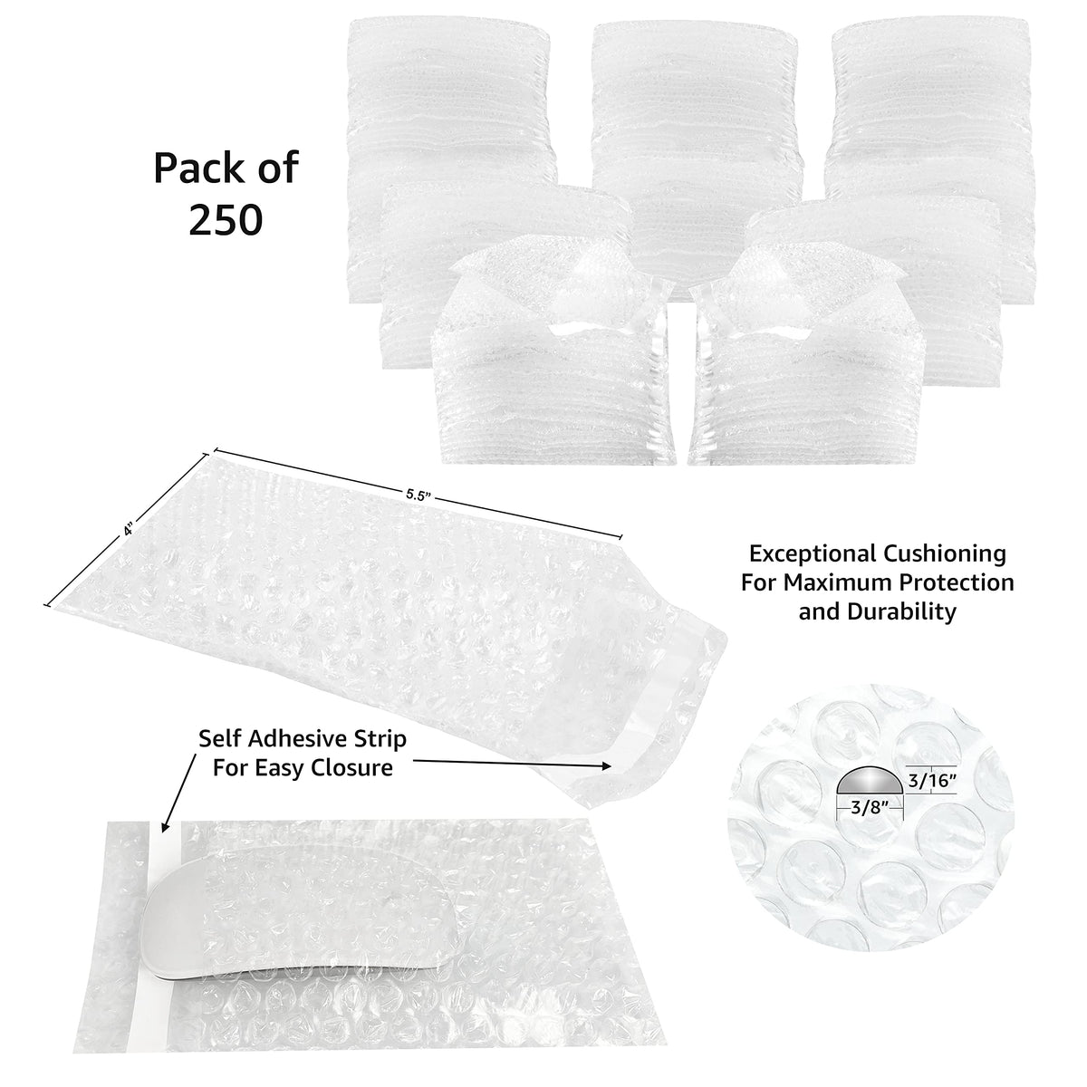 Bubble Pouches, 4" x 5.5", Pack of 250